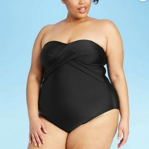 Kona Sol Bandeau One Piece Black Swimsuit - Picture 1 of 8